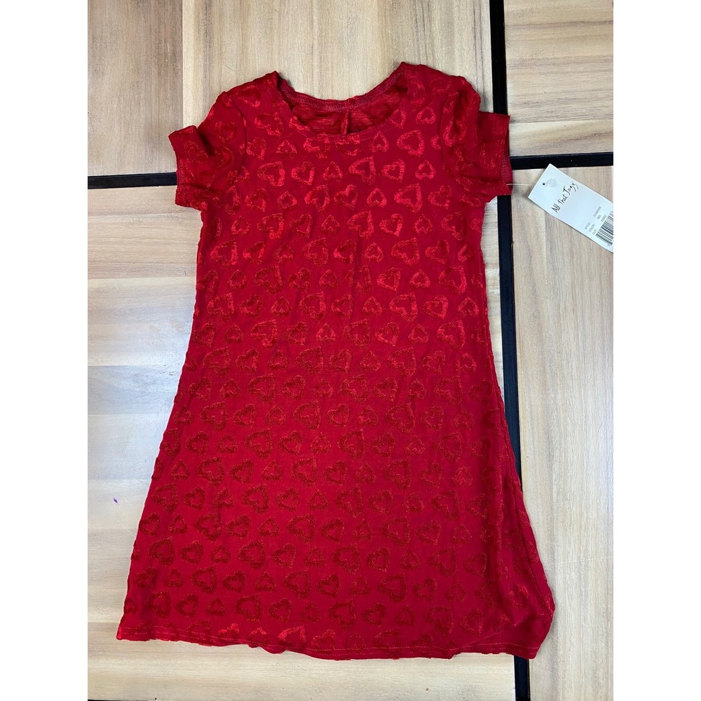 All That Jazz Girls Red Heart Print Dress - Size‎ 6X - Short Sleeve